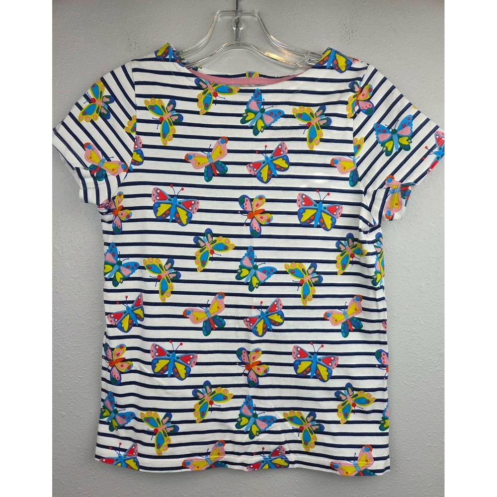 Mini Boden Girls Butterfly Stripe Short Sleeve T-Shirt Navy White Size 11-12Y